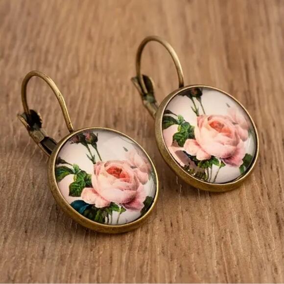 Bronze Floral Peony Drop Earrings - Picture 1 of 1